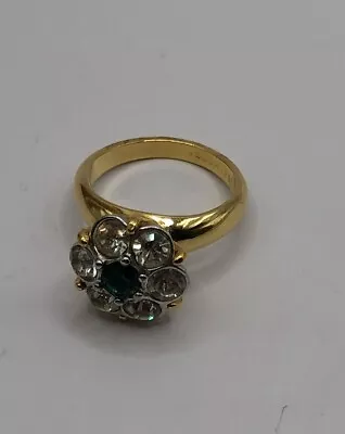 Vintage CZ 18k Heavy Gold Electroplate Cluster Flower Ring Green Clear Size 6 • $34.99