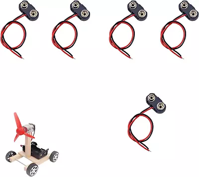 5 Pcs 9V Battery Clip Connector With 15 Cm Flying Leads Battery Snap Connectors • £15.90