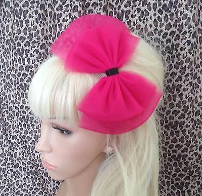 FUCHSIA PINK TULLE TUTU NET BOW ALICE HAIR HEAD BAND 80s RETRO PARTY FANCY DRESS • £4.99