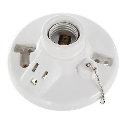 NEW Indoor Porcelain Pull Chain Light Lamp Holder With Socket And Power Outlet • $9.95