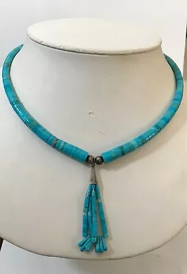 VTG Native American Graduated Sliced Turquoise Discs Necklace • $125