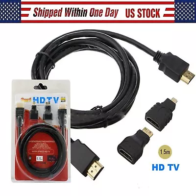 3 IN 1 HDMI Male To HDMI Male/Micro HDMI /Mini HDMI Cable Adapter For PC 1.5M • $5.99