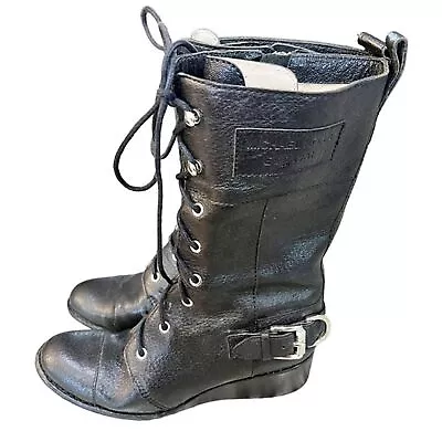 Michael Michael Kors Leather Womens Wedge Boot Size 6 Black Tall Zip • $45