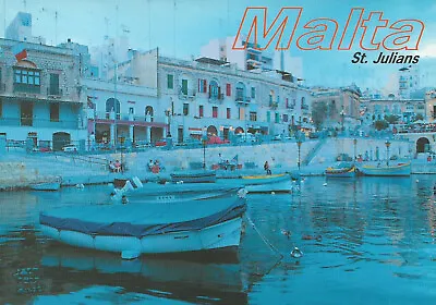 £0.88 • Buy Malta-St. Julian's - Fishing Boats In The Harbor-Promenade-Restaurants