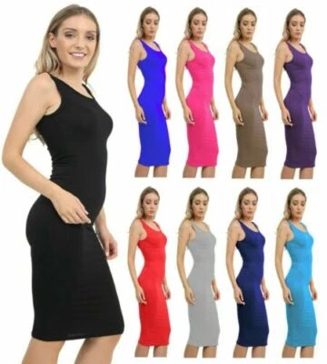 £7.99 • Buy Womens Sleeveless Vest Midi Mini Bodycon Ladies Summer Casual Dress UK Plus 8-26