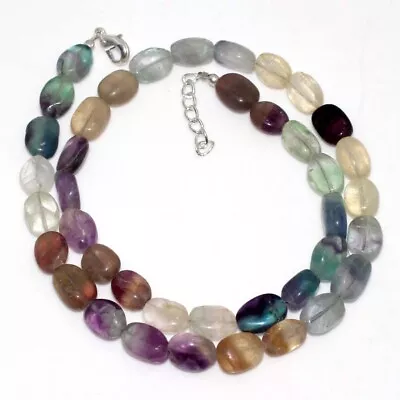 Watermelon Fluorite 925 Silver Plated Beaded Necklace 17  Birthday Gift GW • $3.99