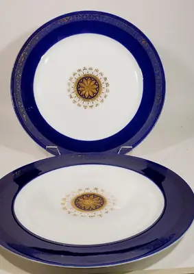 £37.58 • Buy Pair Antique Minton Cabinet Dinner Plates Wide Cobalt Band Gilt Center 