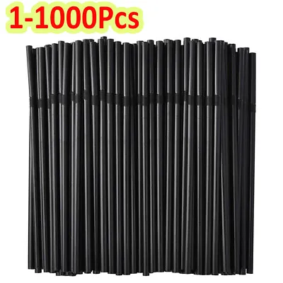 1-1000X Plastic Flexible Straws Bendy Black Recyclable Drinking Cocktail Straws • £8.46