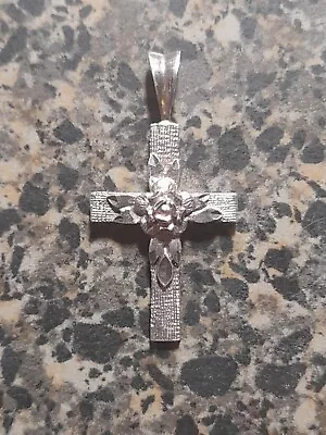 Vintage 925 Sterling Silver Rose Cross Medal 🌹 ✝️  • $25