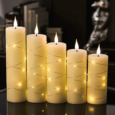 £21.95 • Buy Set Of 5 LED Flameless Pillar Candles Flickering Battery Operated W/Remote Timer