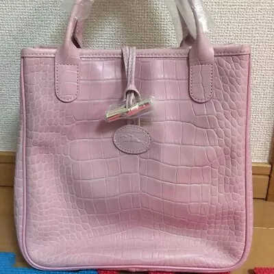 Longchamp Roseau Croco Embpssed Leather Handbag Tote Bag Pink Made In France New • $190