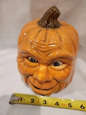 Vintage 1989 Scioto Ceramic Jack O' Lantern Pumpkin Halloween Smiling Face 7  • $20