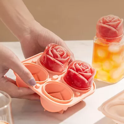 4 Holes 3D Rose Flower Ice Cube Maker Ice Mold Cake Mould Tray Food SilicoWR • $6.19