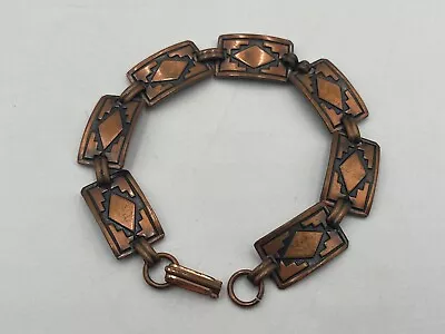 Vintage Engraved Rectangle Link Copper Bracelet 7” Long • $9.95