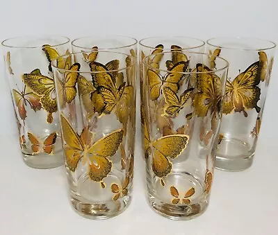 MCM Butterfly Barware 22k Gold Monarch 5  Tumbler Vtg Rare Set Of 6 • $60