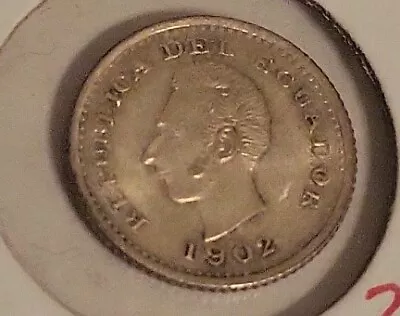 1902 Ecuador 1/2 Decimo BU Silver Coin #15 • $25