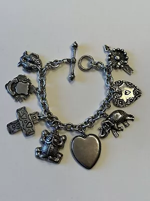 Vintage T FOREE HEARTS / 8  Charm Bracelet / Well Made Thick Heavy Charms 59.4 G • $149.99