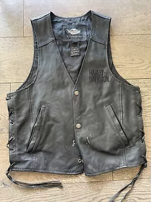 Genuine Harley Davidson Leather Biker Vest 98007 Embroidered Medium  **READ** • $45