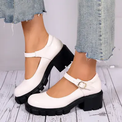 Women's Block Chunky Heels Platform Pumps Lolita Shoes Ankle Strap Mary Janes • £44.06
