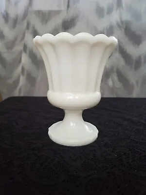 Vintage Inarco Grecian-Look Scalloped Edge Pedestal Milk Glass Planter/Urn/Vase • $25