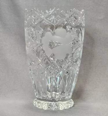 Vintage Cut Crystal Vase 7  Heavy Lead Crystal Etched Roses Floral Flower Vase • $22.50
