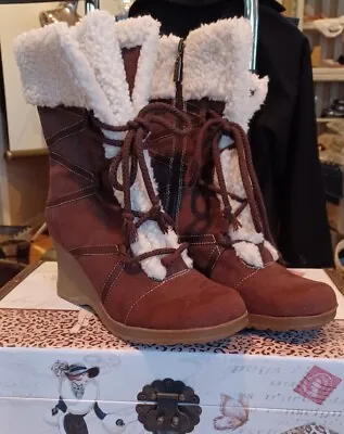 Nwot/box Bongo Boots  Winter Blast  7 1/2 M 4472628 Chocolate Sherpa Lined Wedge • $21
