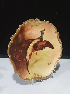 CORONET LIMOGES Painted Flying Game Bird 10  Plate Gold Signed FREDY Gold Trim I • £100.02