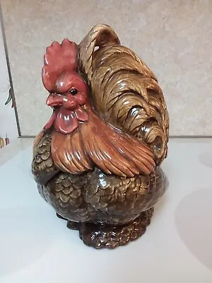 Vintage Atlantic Mold Rooster Hen Cookie Jar Glazed Farmhouse Chicken Canister • $55