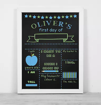£13.99 • Buy Personalised Framed Blackboard Print Wipe Clean Reusable First Day School Blue