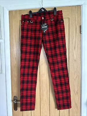 £29.99 • Buy BNWT Banned Apparel Red Tartan Check Skinny Punk Stretch Rockabilly Trousers 2xl