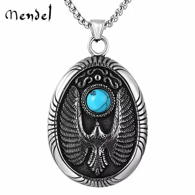 MENDEL Mens Hawk Eagle Necklace Pendant Turquoise Stainless Steel Chain Silver • $11.99