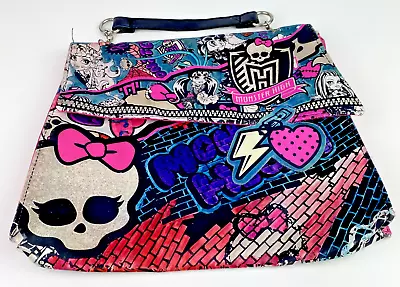 Monster High Glitter Purse Bag Skull Chained Strap Pink Lining All Over Graphic • $8.50