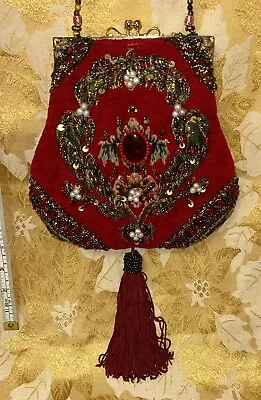 Mary Frances Shoulder Handbag Burgundy Red Victorian Steampunk Beaded • $84.99