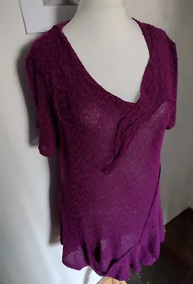 Zuza Bart Tunic Top Plus Size Purple Short Sleeves Fine Knit V Neck Unlined • £30