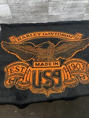 $37.46 • Buy VTG Harley Davidson Logo Throw Rug Biederlack USA Made 54”x49” Black Orange