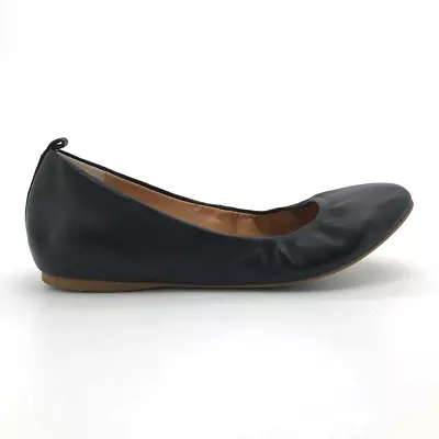 J Crew Womens Ballet Flats Shoes Black Leather Slip On Comfort Round Toe 6 • $25.99