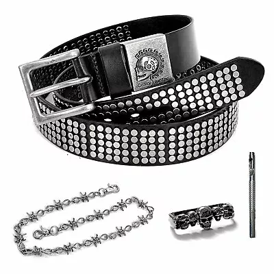 Mens Rivet Belt Punk Rock Studs Leather Belt Party Biker Waistband With Chain • $45