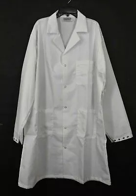 VWR Men White Notch Long Sleeve Snap Front Patch Pocket Technology Lab Coat L • $9.09