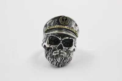 A21 Ring Skull With Moustache And Captain's Hat 925 Sterling Silver • $113.42