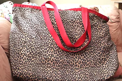 Vintage Lesportsac Leopard With Red Fabric Handles App. 18.5  1 Zip Pocket • $14.40