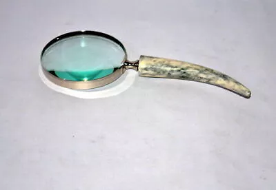 Vintage 4  Magnifying Glass With Horn 5  Handle Nickel Finish Magnifier Gift • $55.43