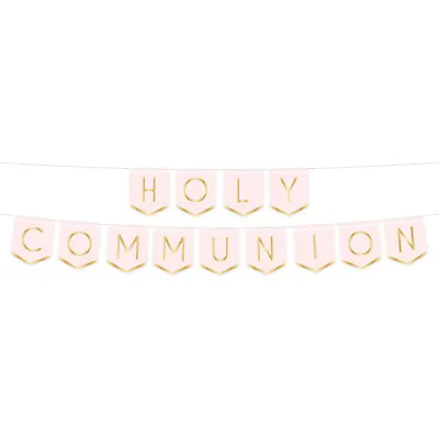 Holy Communion Banner Bunting Pink & Gold Garland Party Decoration 250cm Long • £3.50