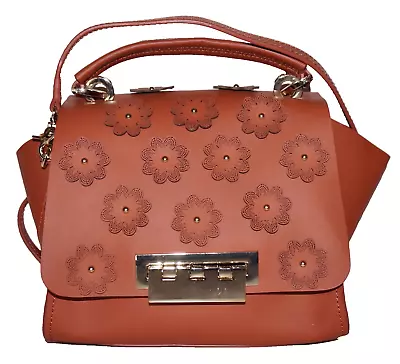 ZAC POSEN Small Autumn Orange Leather EARTHA Flower Decal Crossbody • $89.99