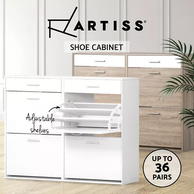$159.95 • Buy Artiss Shoe Cabinet Wood Shoes Storage White Organiser Rack Shelf With Drawers
