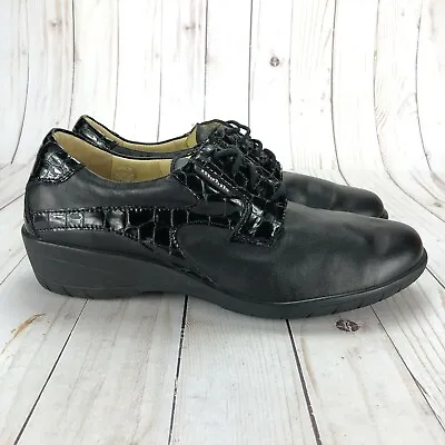 Mephisto Air Relax Mobils Wedge Shoes Black Leather Croc Print Women Size 9 • $60