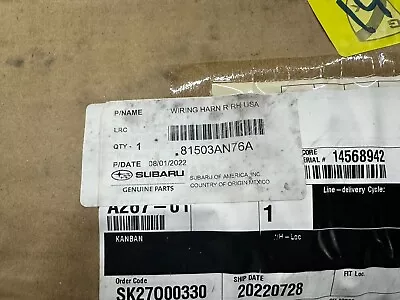 2021-22 Subaru  Outback Right Rear Wire Wiring Harness Complete  NEW 81503AN76A • $149.99