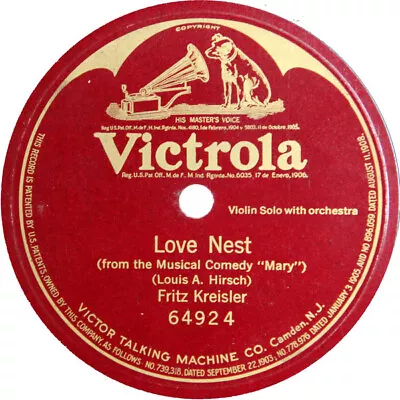 Fritz Kreisler - Love Nest 1920 Shellac 10  S/Sided Victrola 64924 Very Good ( • $5.60