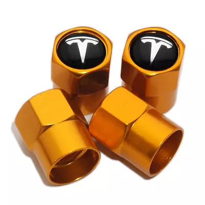 4pcs Hex Fit Tesla Car Wheels Tire Air Valve Caps Stem Dust Cover Decor Gold • $7.99