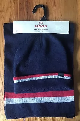 Levi's Men’s Hat & Scarf Set Navy/Red/grey 2-Piece Maximum Warmth • $24.96