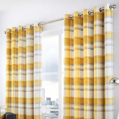 Fusion BALMORAL Ochre Mustard Yellow Tartan 100% Cotton Curtains & Cushions • £29.95